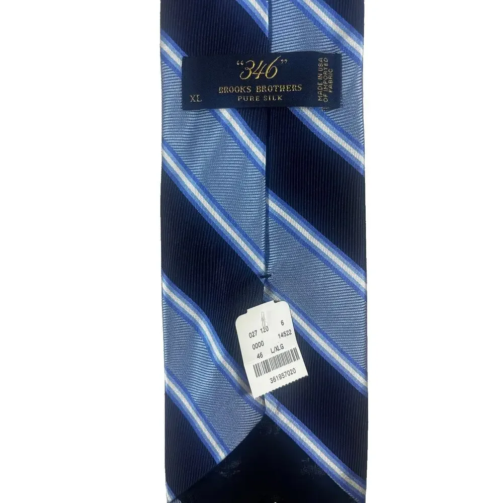BROOKS BROTHERS 346 NWT Dark Blue and White Repp Necktie 100% Silk XL Long